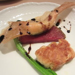 Ryourinim Miwa - 赤座海老の春巻き、鱈の白子のムニエル