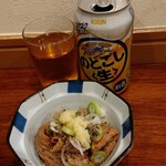 俺の中華たなか家 - 先着は「のどごし生」とサービスおつまみ「ホルモン」♬「ホルモン」には「ミル付黒胡麻」と「おろし大蒜」で味変して頂きました(*^_^*)d