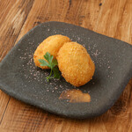 Cream Croquette with sakura shrimp and spring cabbage