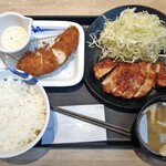 Matsunoya - オニオンバターソースのポークフライドステーキ定食（１枚；ご飯特盛り）＆ 単品ささみかつ（１枚）
