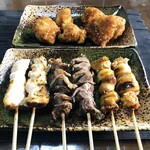 日本一 - 料理写真:竜田揚げ・塩ひな串・塩砂肝串・手羽にんにく串 2023/10/24