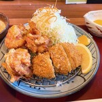 とんかつ藤よし - ミルフィーユと鶏唐揚げ定食　アップ