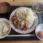 Horumon Yakitori Nikomi Kono Ue San - 油淋鶏定食+こだわりの玉子。