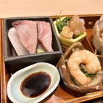 旬菜 さか田 - 別の日のランチその①のお造り＆小鉢