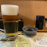 炭火焼鳥 ふじとり - 生ビール　おとおし