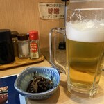 炭火焼鳥 ふじとり - 生ビール　おとおし