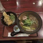 Maru naka - 鴨南蛮そば（十割蕎麦）＋ミニ穴子天丼