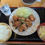 マルキ食堂 - から揚げ油淋鶏¥600-に中ライス¥200-