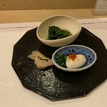 日本料理 川島 - ほうれん草 白子 ミルガイ