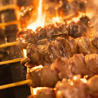 [Exquisite Yakitori (grilled chicken skewers) carefully grilled with Bincho charcoal]