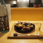 Sake Sakana Toyao - あて盛り五種 ＆ 酔右衛門 純米 無濾過 生原酒