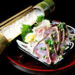 Bamboo cooked rice and seared bonito