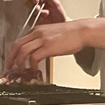 銀座 しのはら - 鴨は玉鋼で皮目だけを焼いて