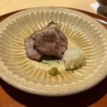 銀座 しのはら - 焼物:近江鴨の玉鋼焼き-柚子胡椒•大根おろし-