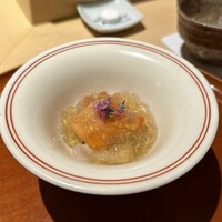 銀座 しのはら - 先付:貝寄せ-赤貝•ミル貝•ウルイ•ムラサキウニ•クルマエビの煮こごり