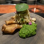 薪炭まだら - 焼は、ずわい蟹と舞茸に春菊