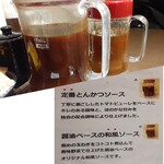 とんかつ六九 - かつにかけるソースは２種類。写真左が「定番」、右が「和風」です。