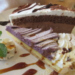 H cafe - ケーキは、カカオスポンジのチョコレートムースケーキと紫芋＆さつまいものタルトにしました