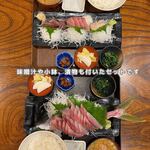 みやたや - カツオ、寒ブリ、生ホタテ刺し盛り定食