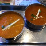 ビンディカ - Bセット￥900　カレー2種（左ダル、右マトンキーマ）　食べログクーポン提示で15%OFF=￥765