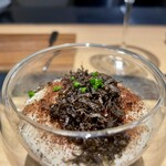 サンプリシテ - ふぐの白子にじゃがいものスプーマ、黒トリュフのせ