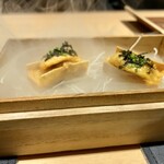 サンプリシテ - 今宵の”玉手箱” ペースト状のあん肝雲丹のせ