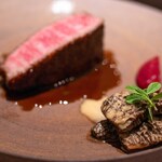レストラン オオツ - 2024.3 常陸牛”煌”ヒレ炭火焼き モリーユ茸 ビーツのピュレ ゲランドの塩