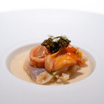 レストラン オオツ - 2024.3 貝のフラン（赤貝、ホッキ貝、ミル貝、帆立貝のフラン、浅蜊のジュレ、フレッシュキャヴィア）