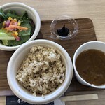 房の駅 - 料理写真:朝市限定モーニングセット　雑穀米、サラダ、もろみスープ　500円