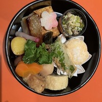 浅草 草津亭 - 口取り　海老しんじょう、鰆の西京焼き、しのだ巻きなどの煮物他