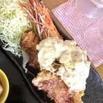 笑旨からあげ富や xx - 大海老フライと唐揚2個（１つ50円で2個ともモモに変更）