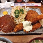 San kichi - 牛ぎゅうハンバーグ＆エビフライ(大)＆カニクリームコロッケ
