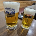 串かつ　神鷹 - 生ビール 大と中の比較w
