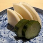 鮨 いまむら - カブ，大根，キュウリのぬか漬け