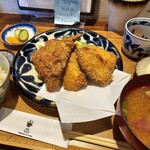 橋の湯食堂 - 播磨灘産 牡蠣フライ定食・アジフライ1枚追加