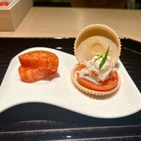 蓬左茶寮 - 加藤農園　きわめトマト&きわめトマトの最中　マスカルポーネチーズ　茹でて細く裂いた白髪海老