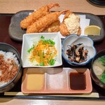 Kushitei - サーモンタルタルと肉巻きエビフライ御膳1200円