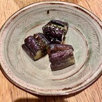 れんげ料理店 - お通し(しぎ味噌と大葉の香り冷やし茄子)