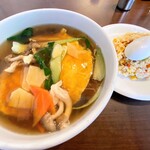 二葉園 - 野菜餡かけ天津麺＆ミニ焼飯
