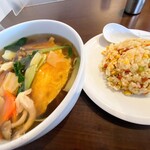 二葉園 - 野菜餡かけ天津麺＆ミニ焼飯