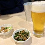 朝引き鳥 歩 - レディースセットの生ビール＋小鉢
