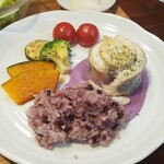 キッチン ブルー グローブ - ご飯を乗せて