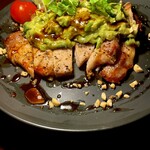 Pork loin Steak avocado coriander dip