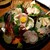 たらふく　うなり - 料理写真:刺盛り7種盛り（左上からホタテ、バイ貝、あわび、マゾイ、南蛮えび、しめ鯖、中央はメジマグロ）