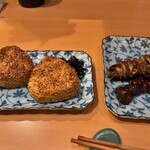 Yakitori Tombo - ひなレバ、鳥皮と焼きおにぎり