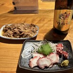 Mimasuya - エビスとたこ酢と牛煮込
