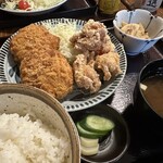 シンヨコ商店 - キャベツメンチカツ定食（唐揚げトッピング）