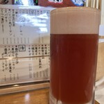 餃子と晩酌 まる - レッドアイ ジョッキで飲めるのがうれしい。