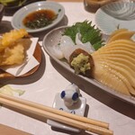 二代目 清鮨 - トウモロコシの天ぷらと筍のお刺身