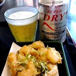 ゆで太郎 - 「季節のかき揚げ」を「缶ビール」と共に記念撮影♯